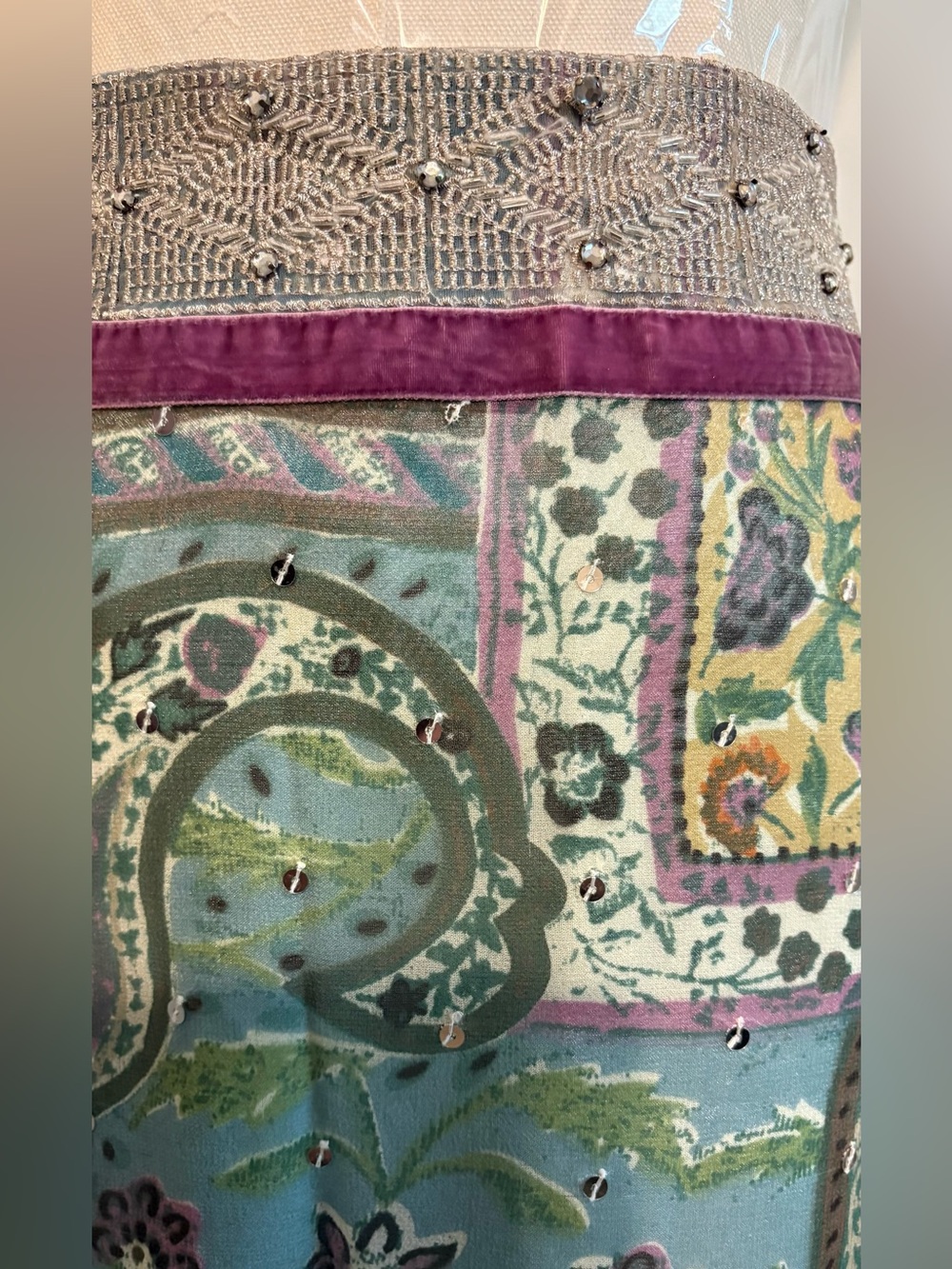 WDNY, Aqua Blue and Purple Sheer Paisley Maxi Skirt with blue lining, Size 8 - Picture 3 of 3